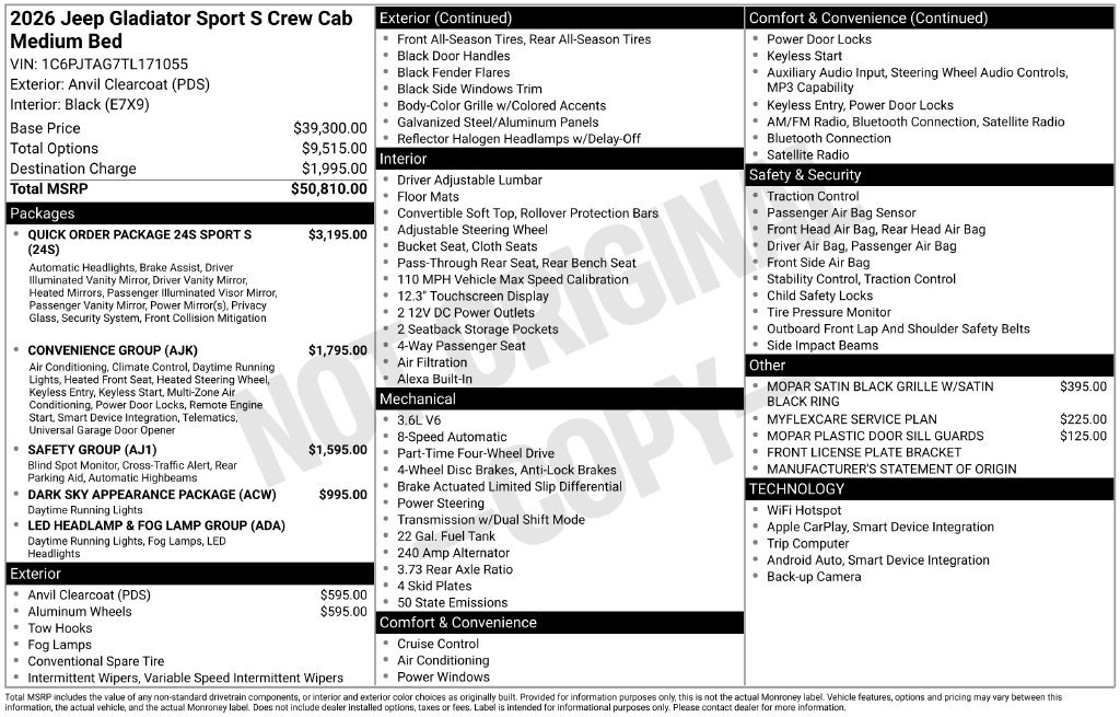 New 2026 Jeep Gladiator Sport AWD/4WD image 4