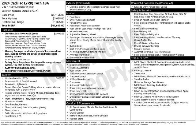 Certified 2024 Cadillac Lyriq Tech w/ Driver Assist Package RWD image 4