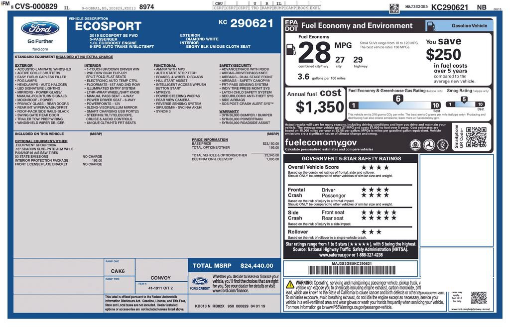 Used 2019 Ford EcoSport SE w/ Interior Protection Package FWD image 9
