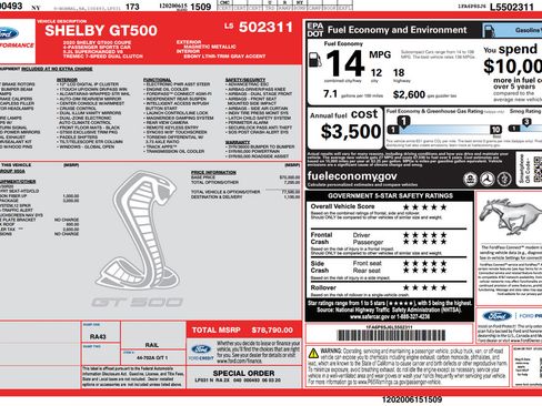 Used 2020 Ford Mustang Shelby GT500 w/ Technology Package RWD image 3