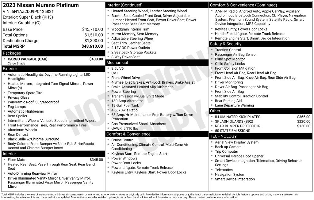 Used 2023 Nissan Murano Platinum w/ Cargo Package FWD image 5