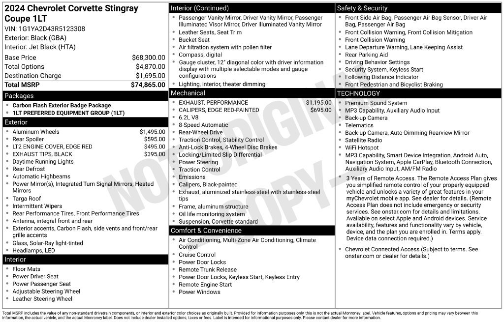 Certified 2024 Chevrolet Corvette Stingray Coupe w/ 1LT RWD image 39