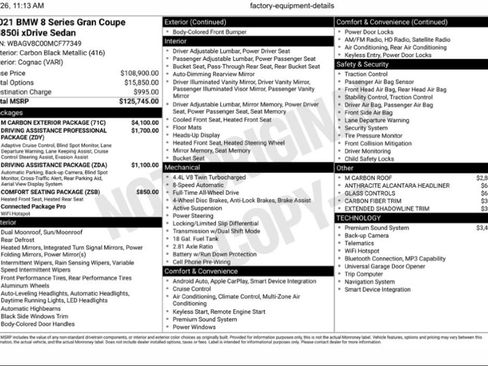 Used 2021 BMW M850i Gran Coupe xDrive M850i xDrive Gran Coupe w/ M Carbon Exterior Package image 37