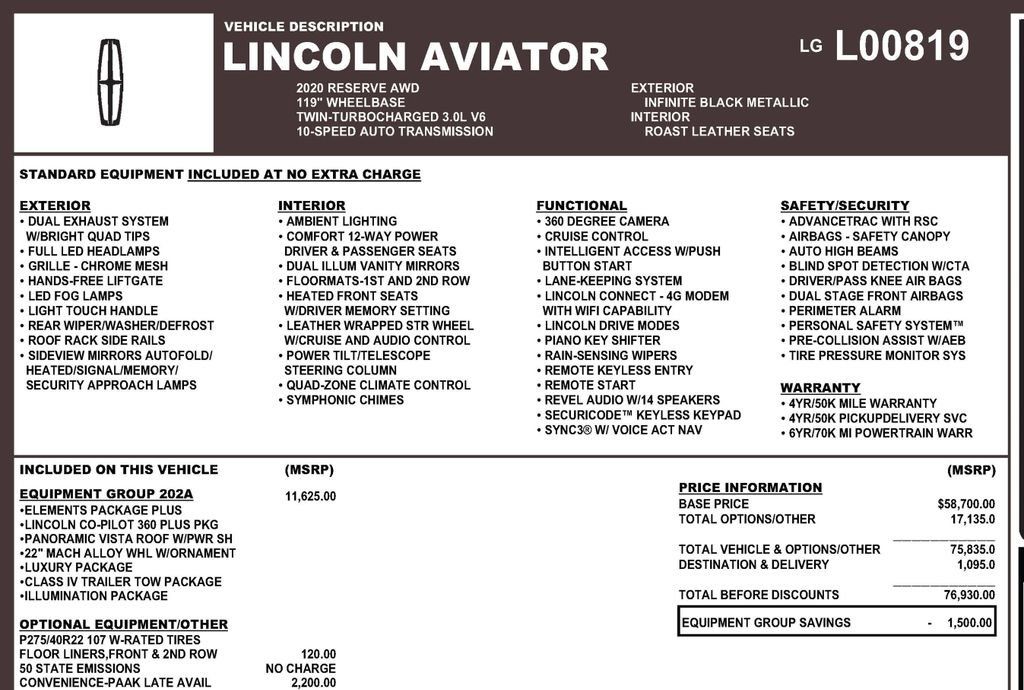 Used 2020 Lincoln Aviator Reserve w/ Equipment Group 202A AWD/4WD image 3