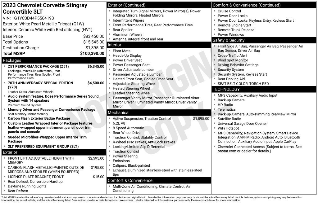 Used 2023 Chevrolet Corvette Stingray Premium Conv w/ Z51 Performance Package RWD image 12