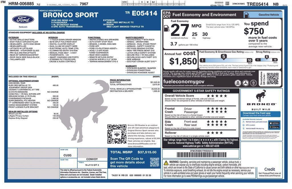 New 2026 Ford Bronco Sport Big Bend w/ Convenience Package AWD/4WD image 27