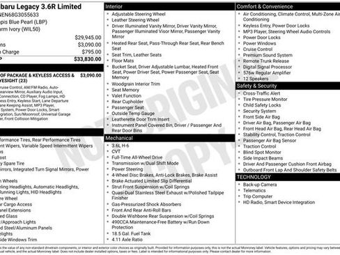 Used 2016 Subaru Legacy 3.6R Limited image 3