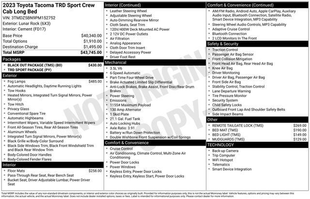 Used 2023 Toyota Tacoma TRD Sport w/ Black Out Package (TMS) AWD/4WD image 38