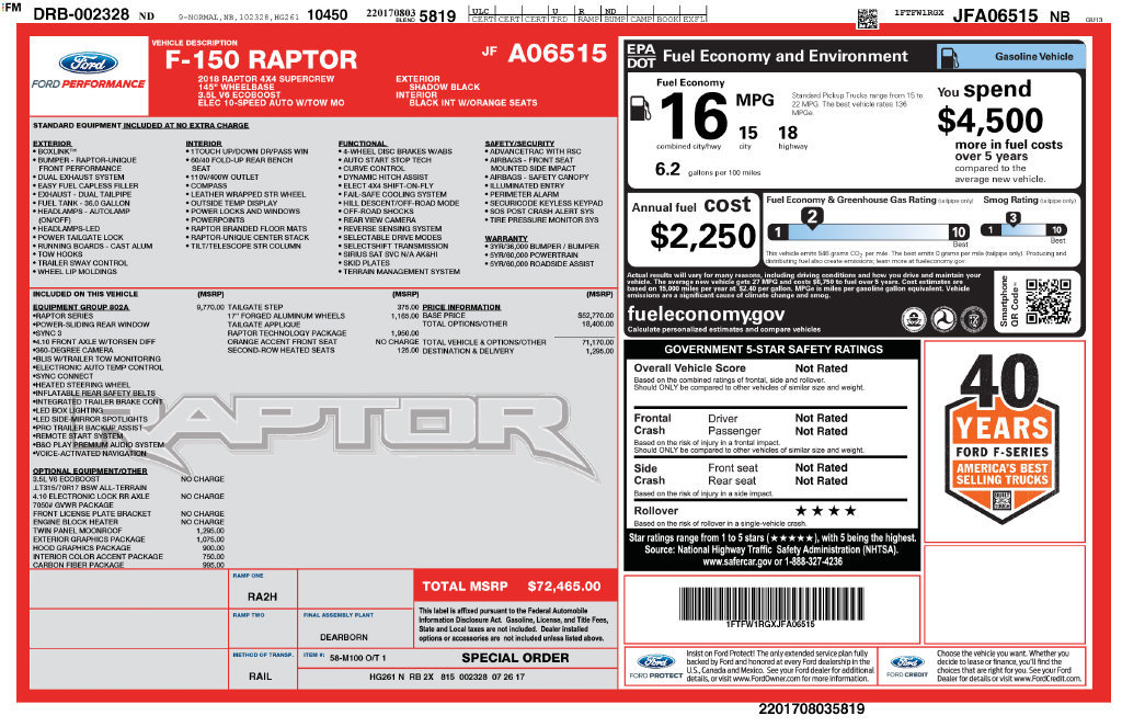Used 2018 Ford F150 Raptor w/ Equipment Group 802A Luxury AWD/4WD image 40