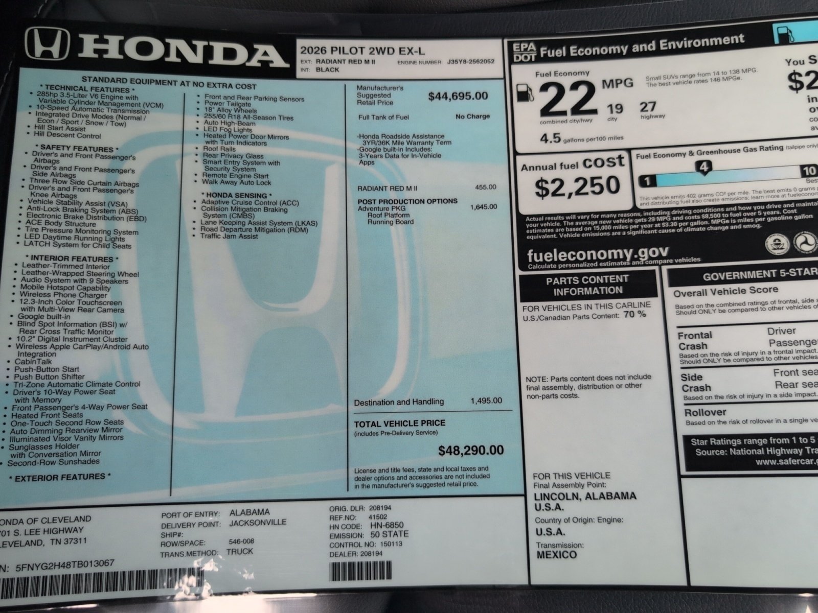 New 2026 Honda Pilot EX-L image 16