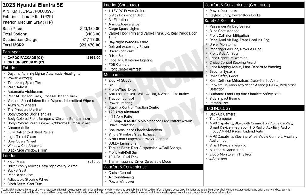 Used 2023 Hyundai Elantra SE w/ Cargo Package FWD image 19