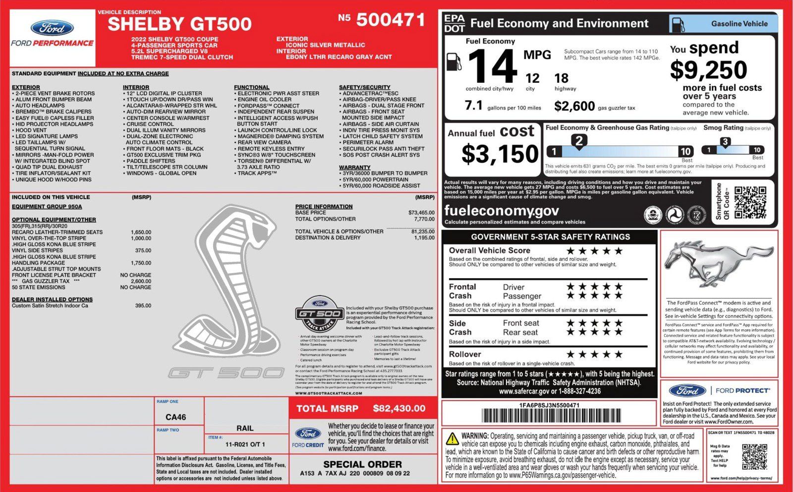 Used 2022 Ford Mustang Shelby GT500 w/ Handling Package RWD image 3