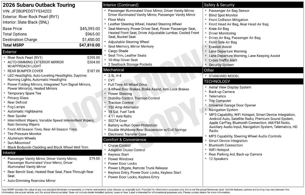 Certified 2026 Subaru Outback Touring AWD/4WD image 26