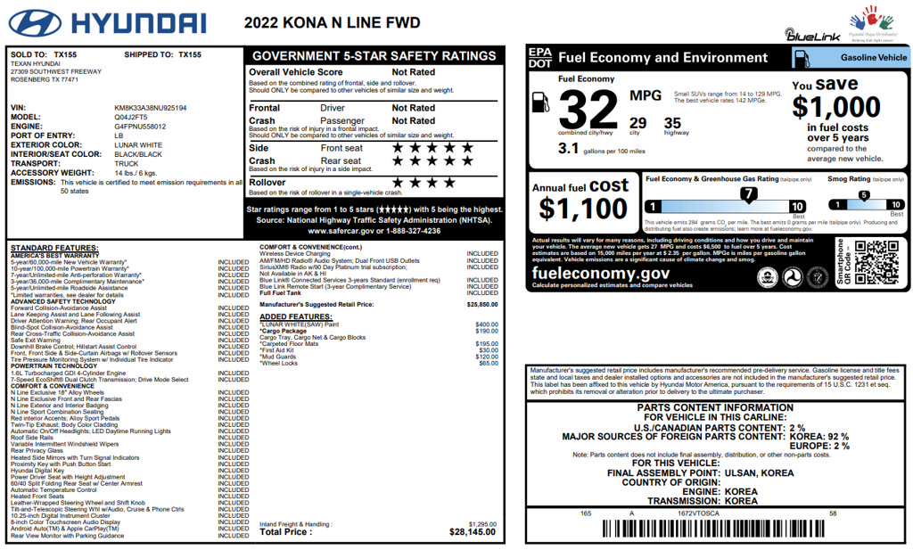 Used 2022 Hyundai Kona N Line w/ Cargo Package FWD image 2