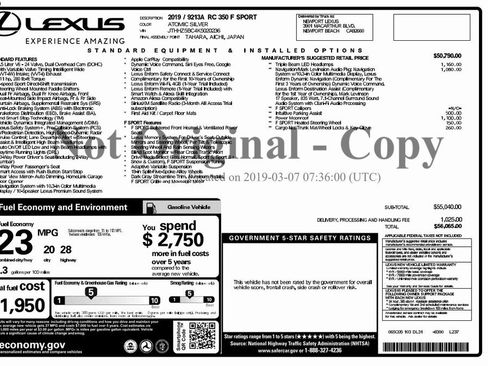 Used 2019 Lexus RC 350 F Sport w/ Accessory Package image 4