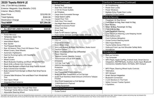 Used 2020 Toyota RAV4 LE w/ All Weather Liner Package FWD image 20