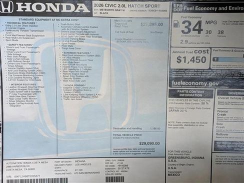 New 2026 Honda Civic Sport image 16