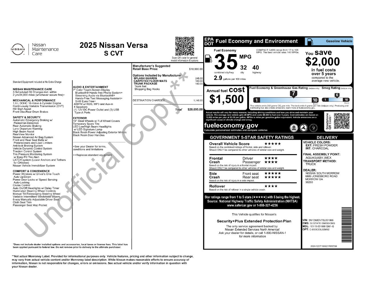 Used 2025 Nissan Versa S w/ Trunk Package FWD image 10