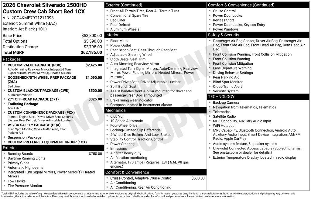 New 2026 Chevrolet Silverado 2500 Custom w/ Custom Value Package AWD/4WD image 3