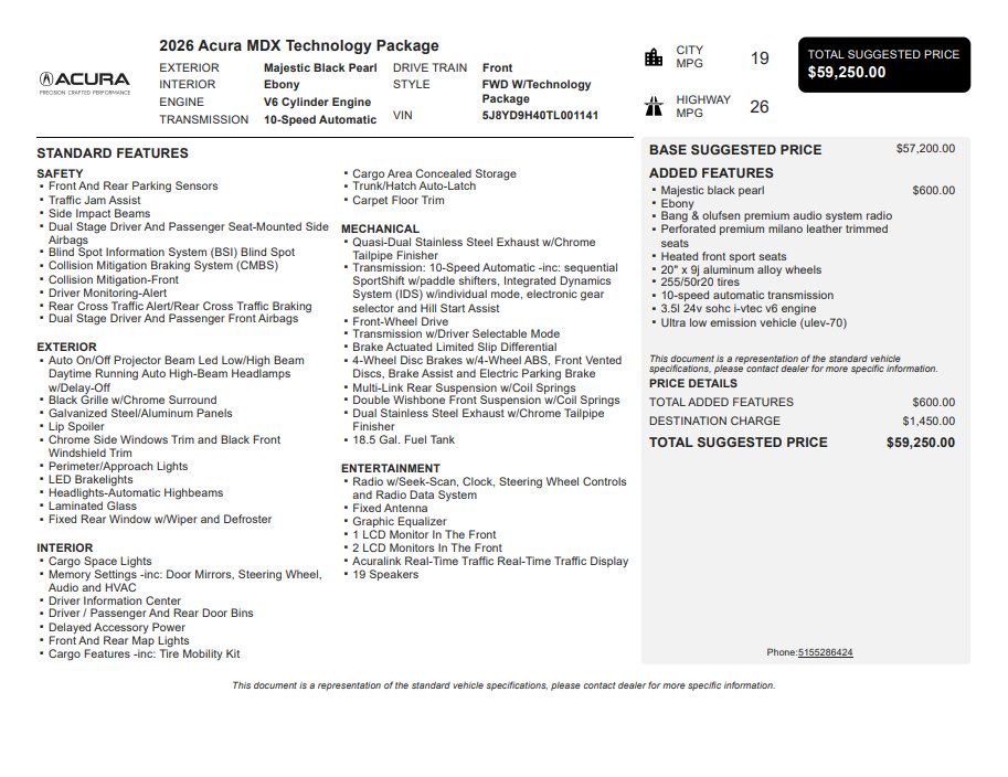 Used 2026 Acura MDX w/ Technology Package FWD image 3