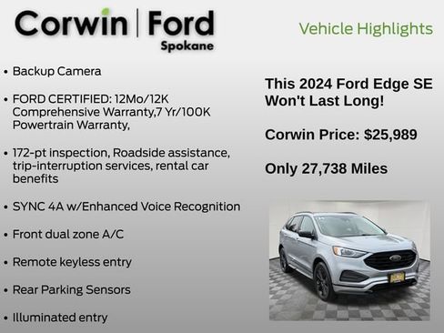 Used 2024 Ford Edge SE w/ Black Appearance Package AWD/4WD image 7