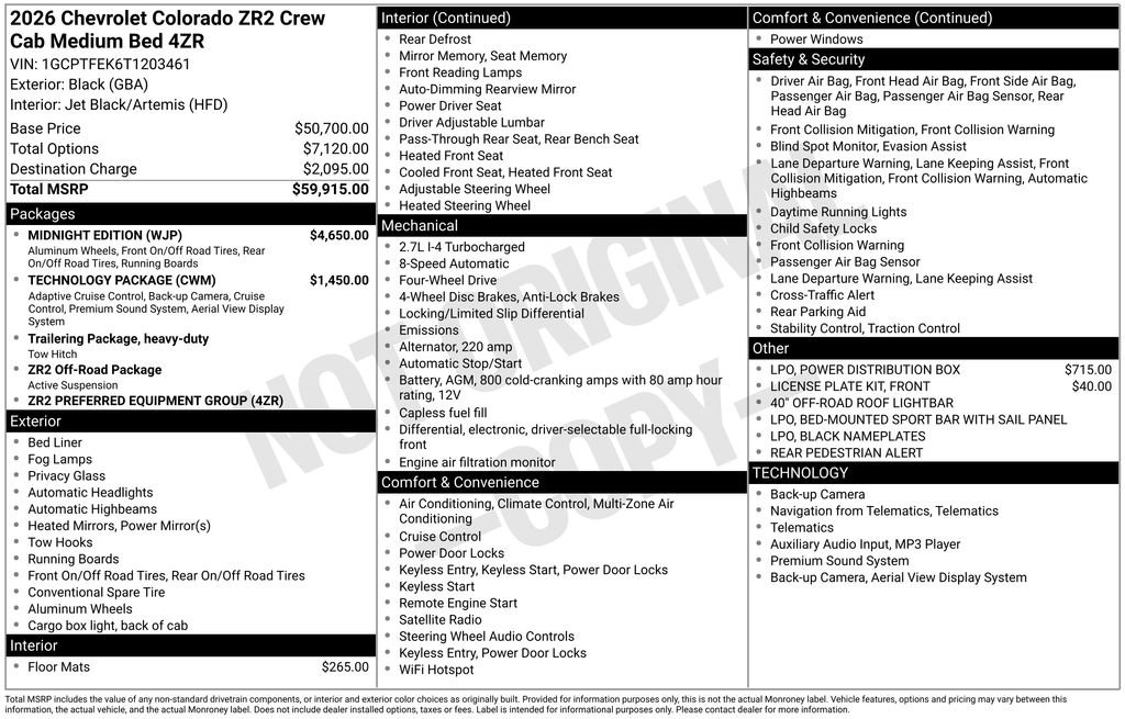 New 2026 Chevrolet Colorado ZR2 w/ Midnight Edition AWD/4WD image 37
