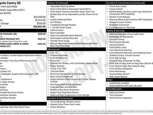 Used 2018 Toyota Camry SE w/ Moonroof Package FWD image 7