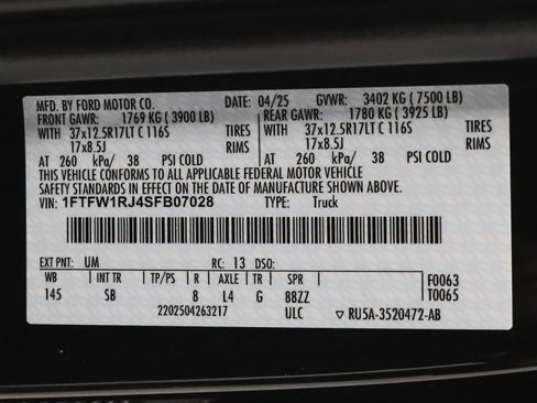 Used 2025 Ford F150 Raptor w/ Equipment Group 803A Raptor R image 7