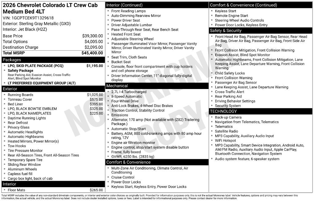 New 2026 Chevrolet Colorado LT w/ LPO, Skid Plate Package AWD/4WD image 46