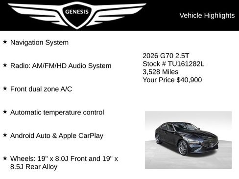 Used 2026 Genesis G70 2.5T AWD/4WD image 5