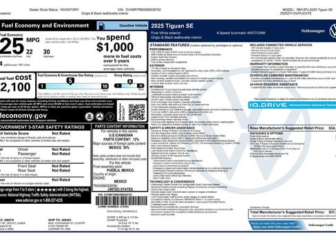 Used 2025 Volkswagen Tiguan SE w/ Panoramic Sunroof Package AWD/4WD image 41