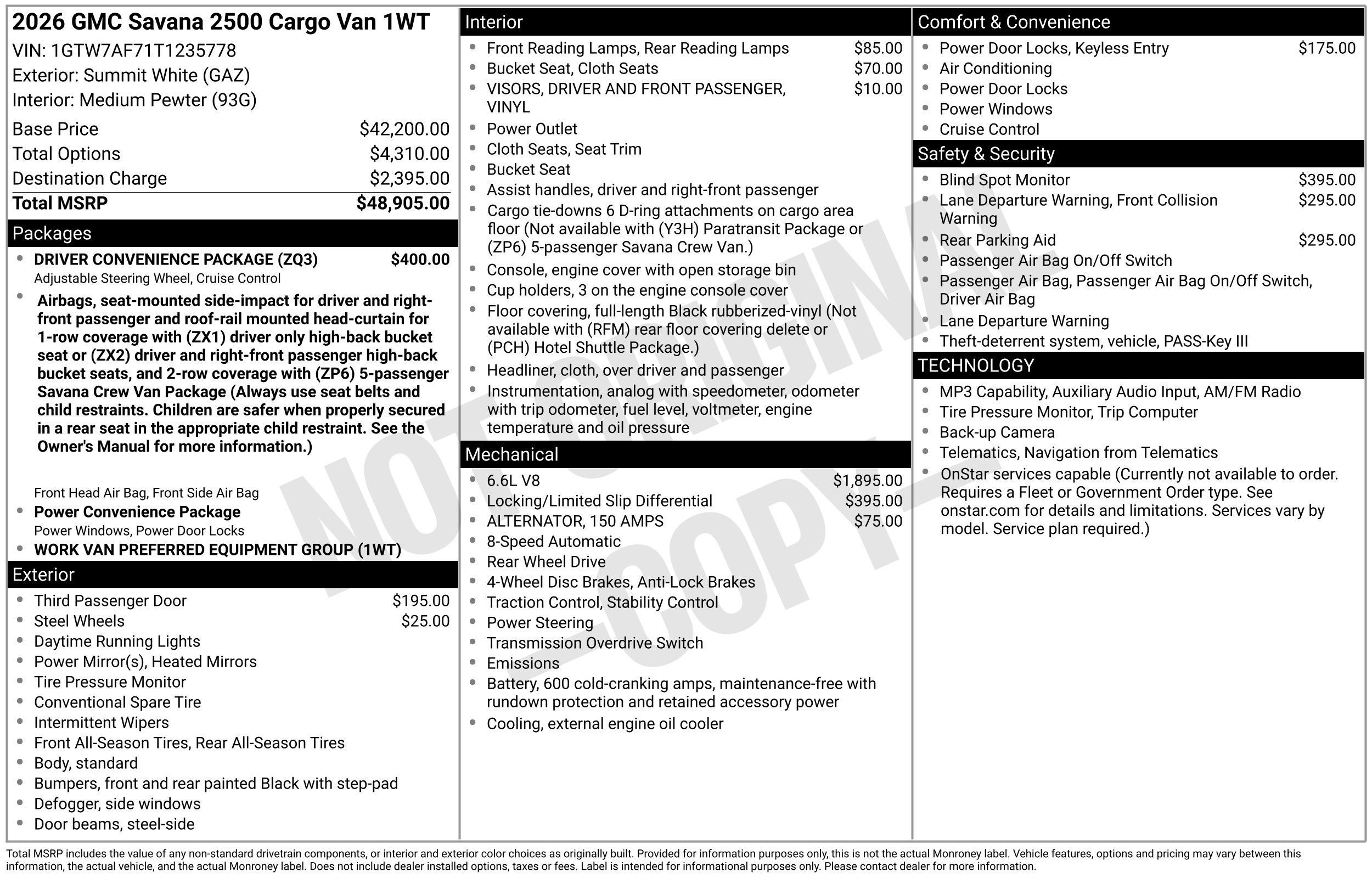 New 2026 GMC Savana 2500 w/ Driver Convenience Package RWD image 32