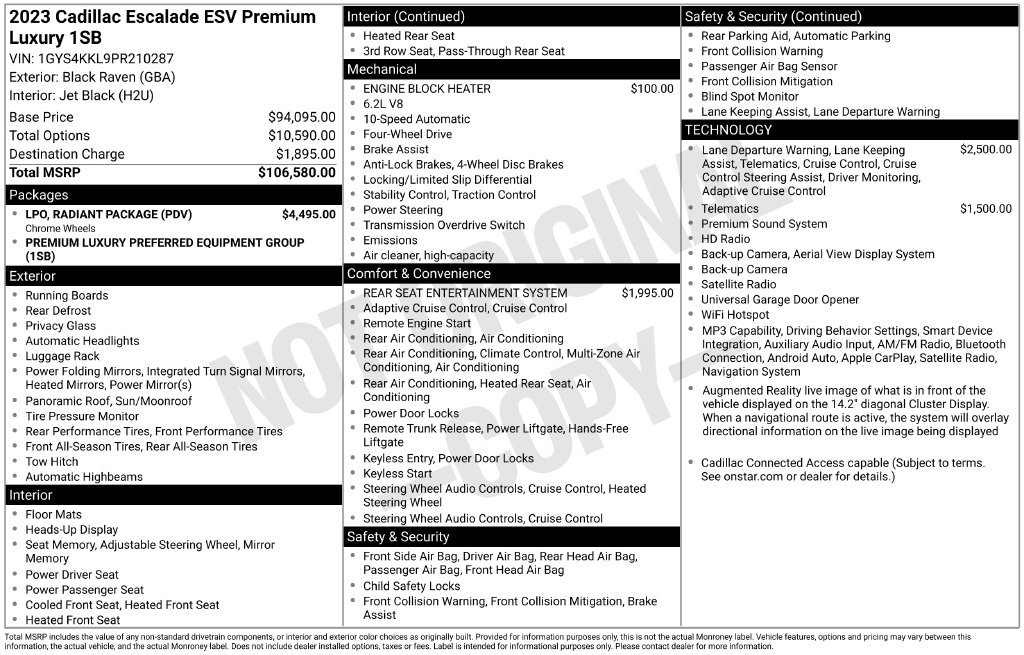 Used 2023 Cadillac Escalade ESV Premium Luxury w/ LPO, Radiant Package AWD/4WD image 10