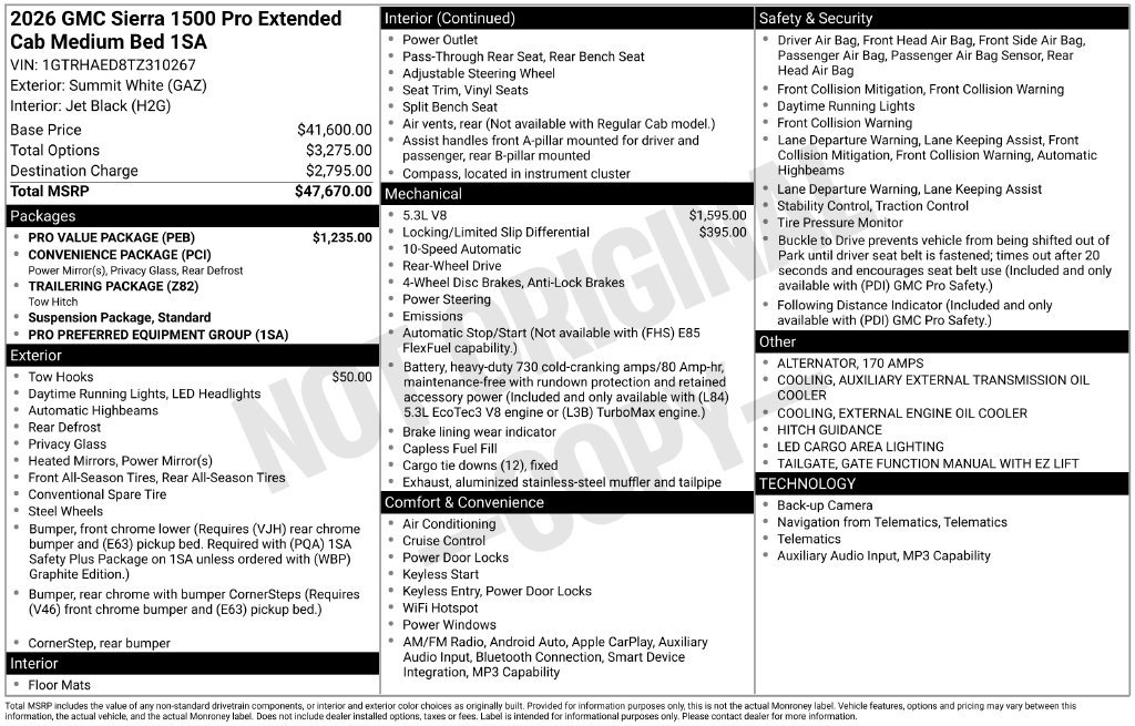 Used 2026 GMC Sierra 1500 Pro w/ Pro Value Package RWD image 3