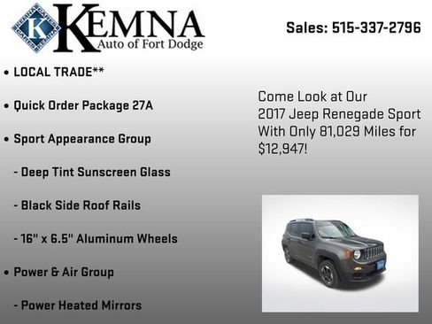 Used 2017 Jeep Renegade Sport w/ Power & Air Group image 7
