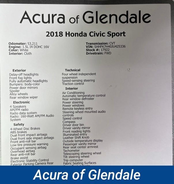 Used 2018 Honda Civic Sport image 2