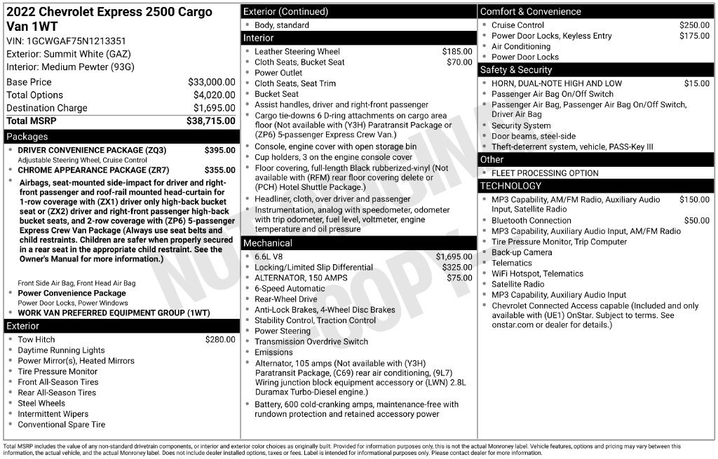 Used 2022 Chevrolet Express 2500 w/ Driver Convenience Package RWD image 5