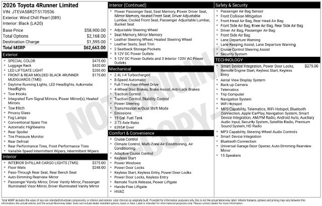 New 2026 Toyota 4Runner Limited AWD/4WD image 1