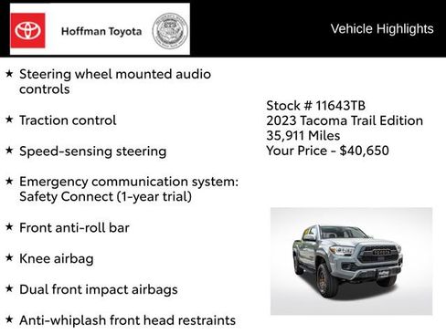 Certified 2023 Toyota Tacoma 4x4 Double Cab w/ Trail Edition image 14