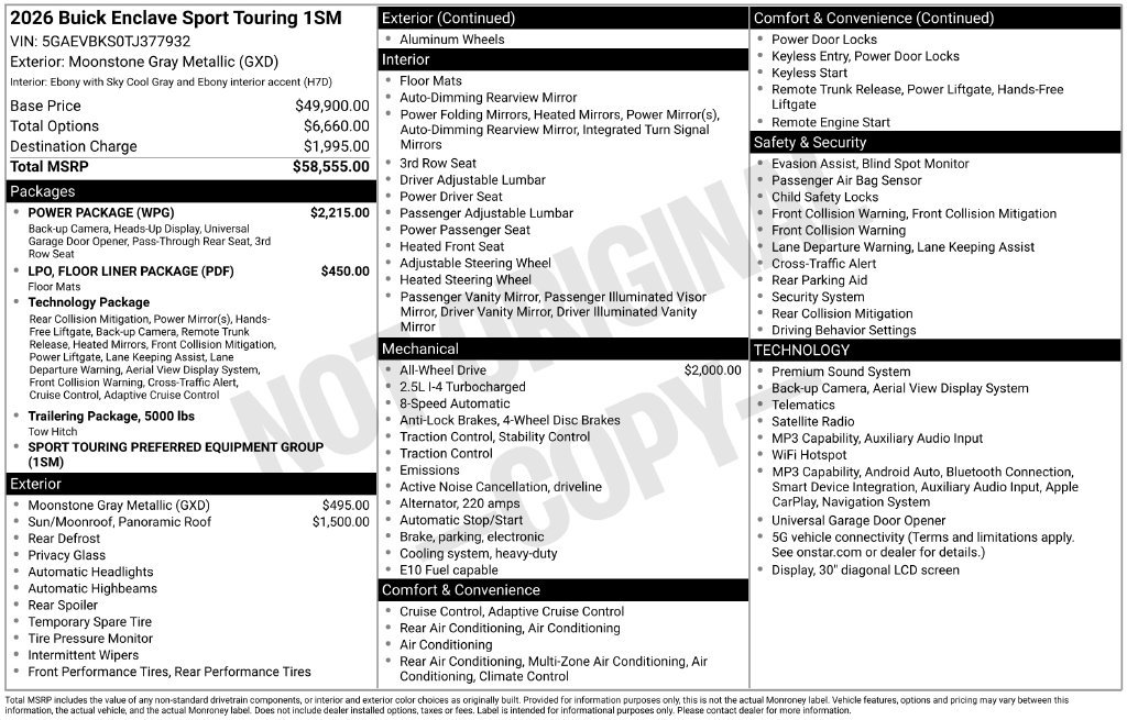 New 2026 Buick Enclave Sport Touring w/ Power Package AWD/4WD image 48