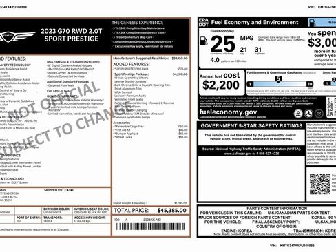 Used 2023 Genesis G70 2.0T w/ Sport Prestige Package image 4