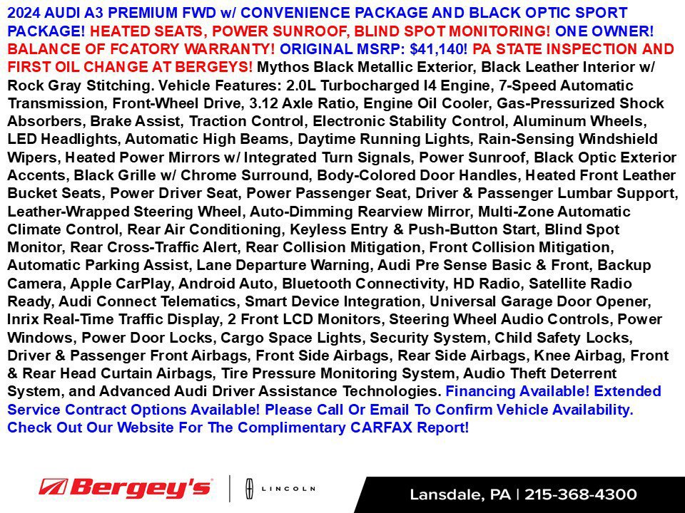 Used 2024 Audi A3 2.0T Premium w/ Convenience Package FWD image 2