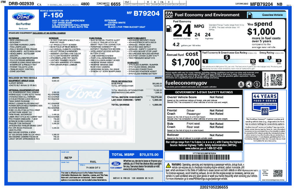 Used 2021 Ford F150 Lariat w/ Equipment Group 502A High AWD/4WD image 3