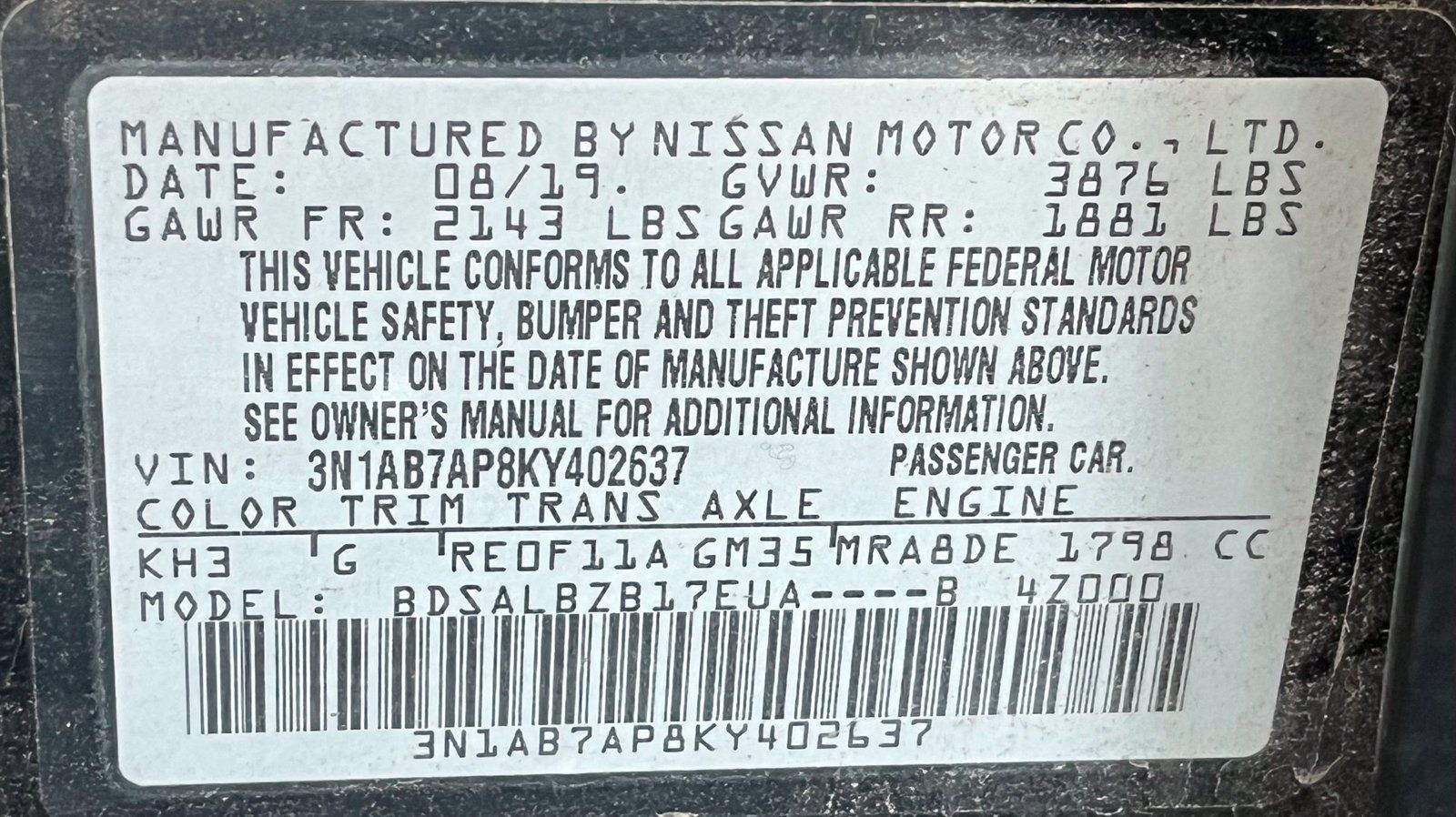 Used 2019 Nissan Sentra S FWD image 17