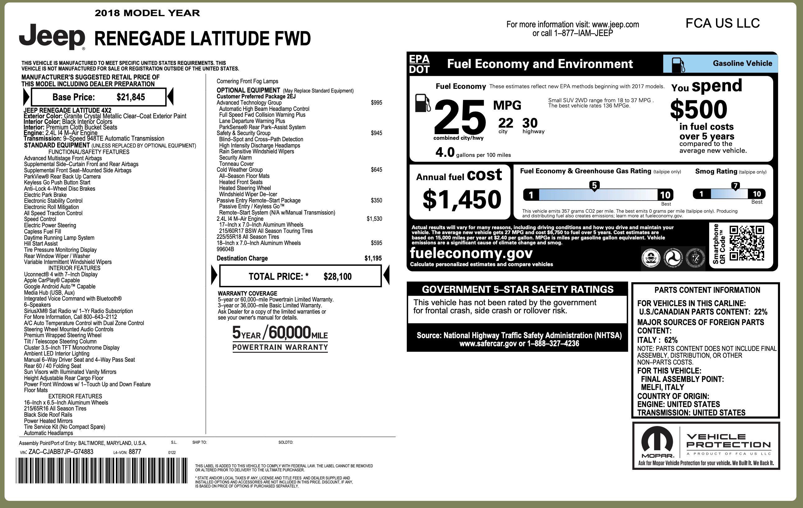 Used 2018 Jeep Renegade Latitude w/ Advanced Technology Group FWD image 4