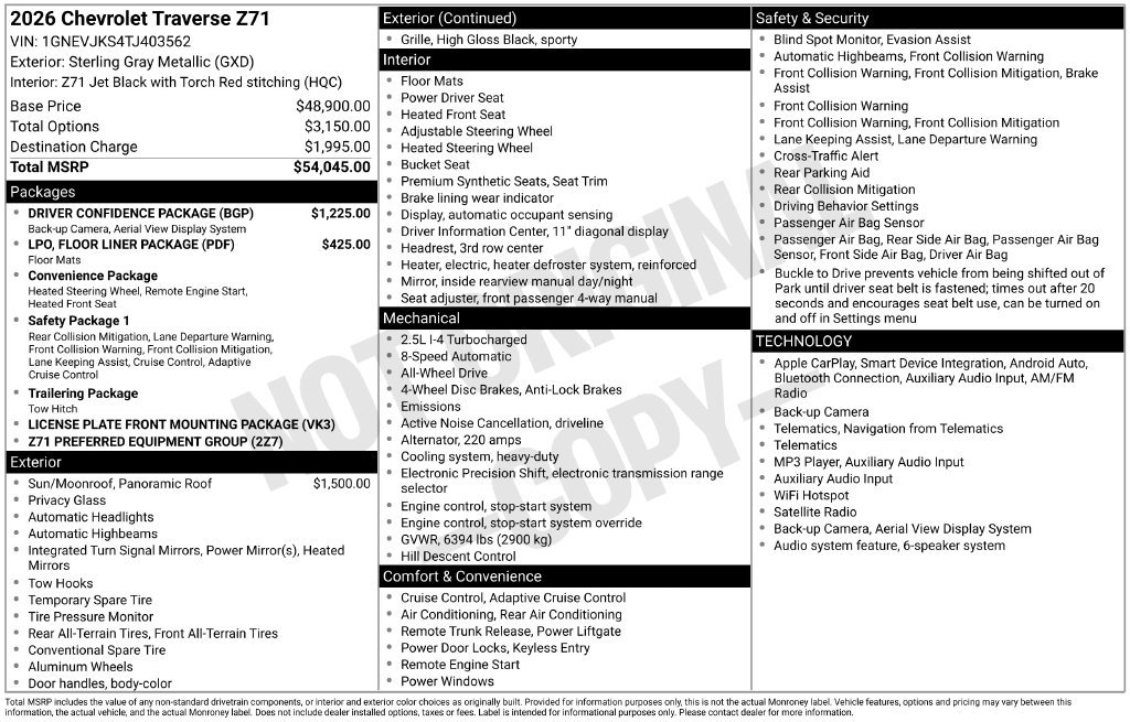 Used 2026 Chevrolet Traverse Z71 w/ Driver Confidence Package AWD/4WD image 22