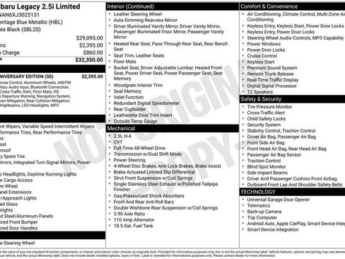 Used 2018 Subaru Legacy 2.5i Limited w/ 50th Anniversary Edition image 27