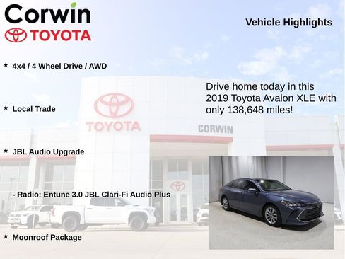 Used 2019 Toyota Avalon XLE w/ Moonroof Package FWD image 7