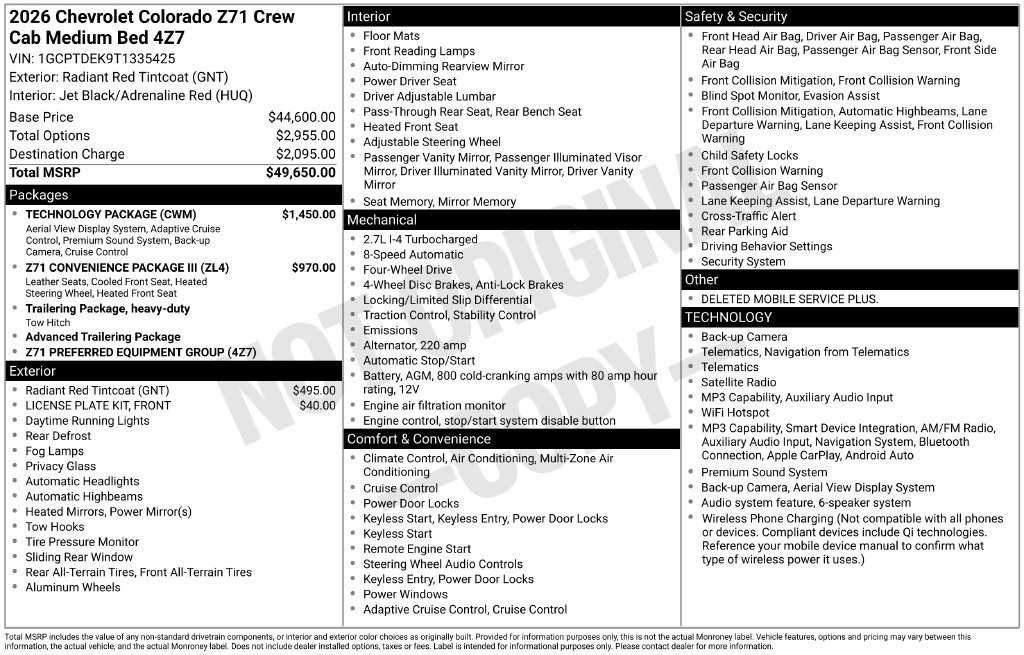 New 2026 Chevrolet Colorado Z71 w/ Technology Package AWD/4WD image 2