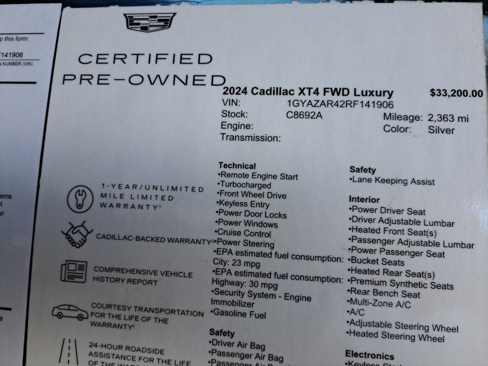 Certified 2024 Cadillac XT4 Luxury w/ Cold Weather Package FWD image 35